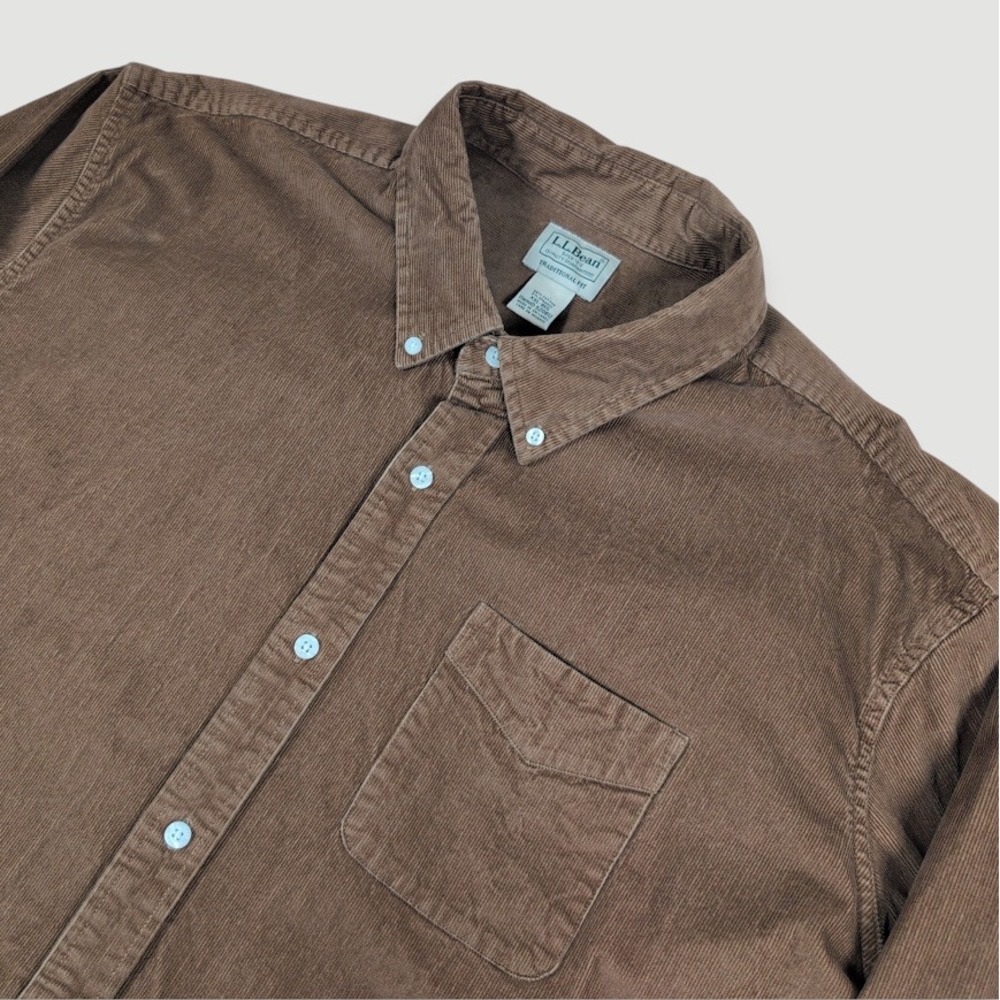 LL Bean Comfort Stretch Corduroy Shirt Men 2XL Brown Traditional Fit Casual Gorp